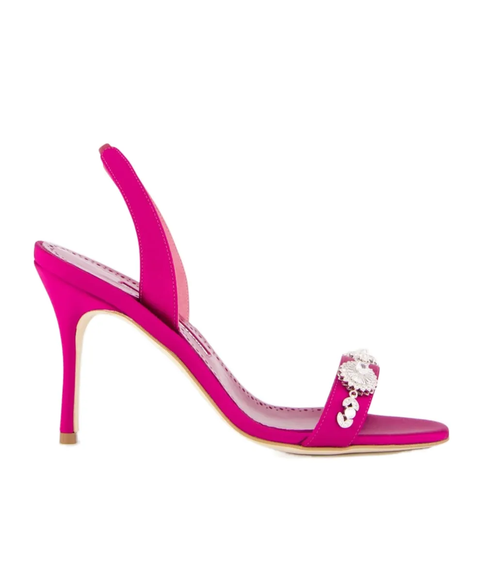 Pink Satin Embellished Slingback Sandals