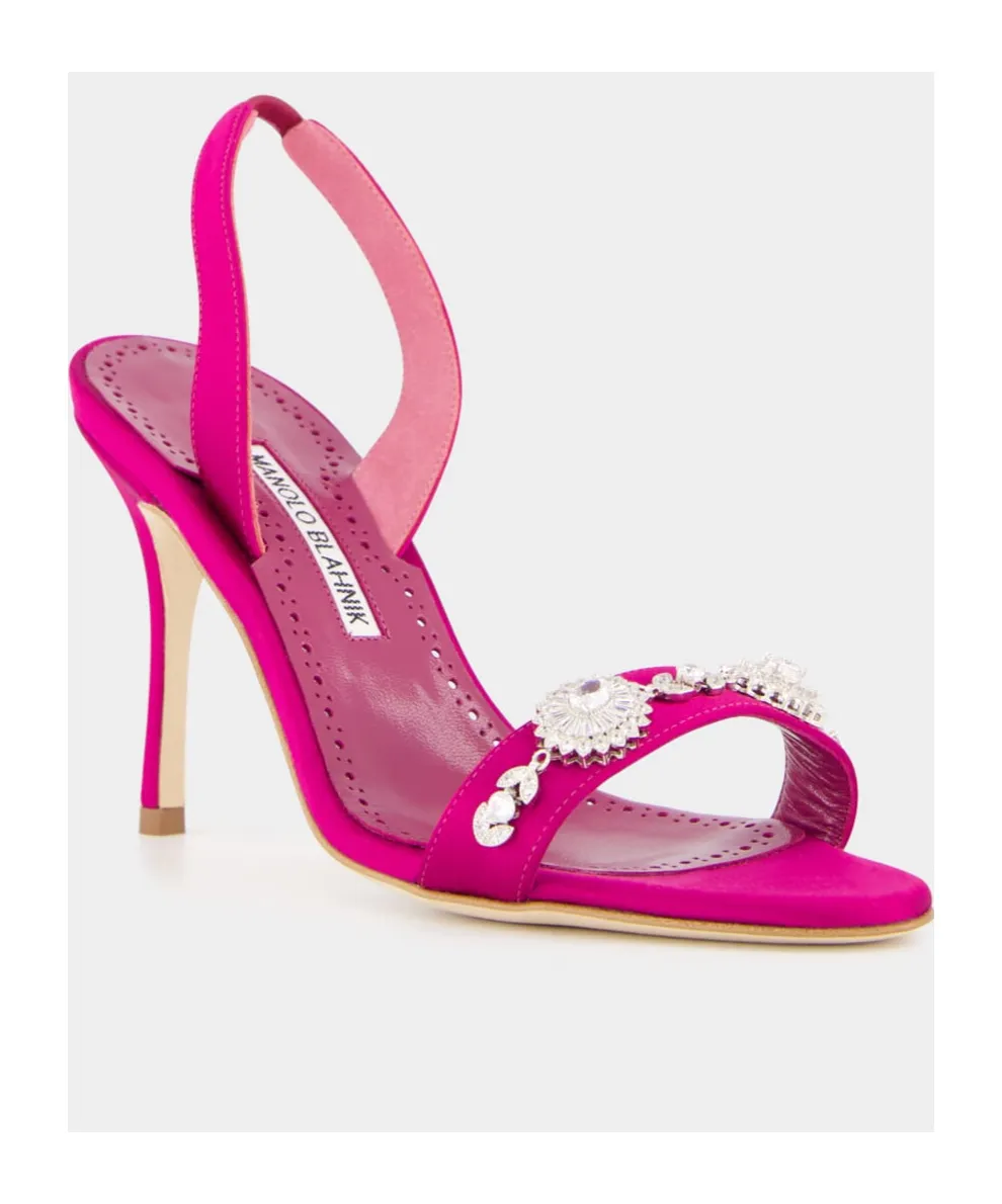 Pink Satin Embellished Slingback Sandals