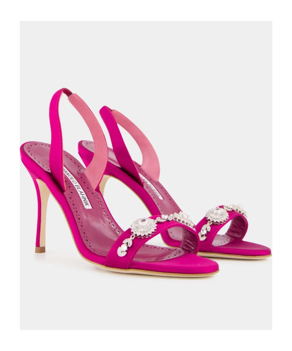 Pink Satin Embellished Slingback Sandals