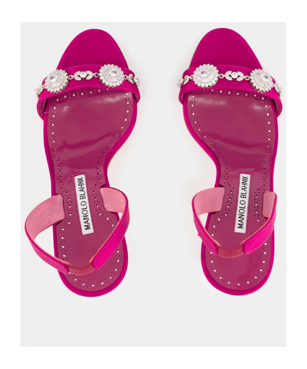 Pink Satin Embellished Slingback Sandals