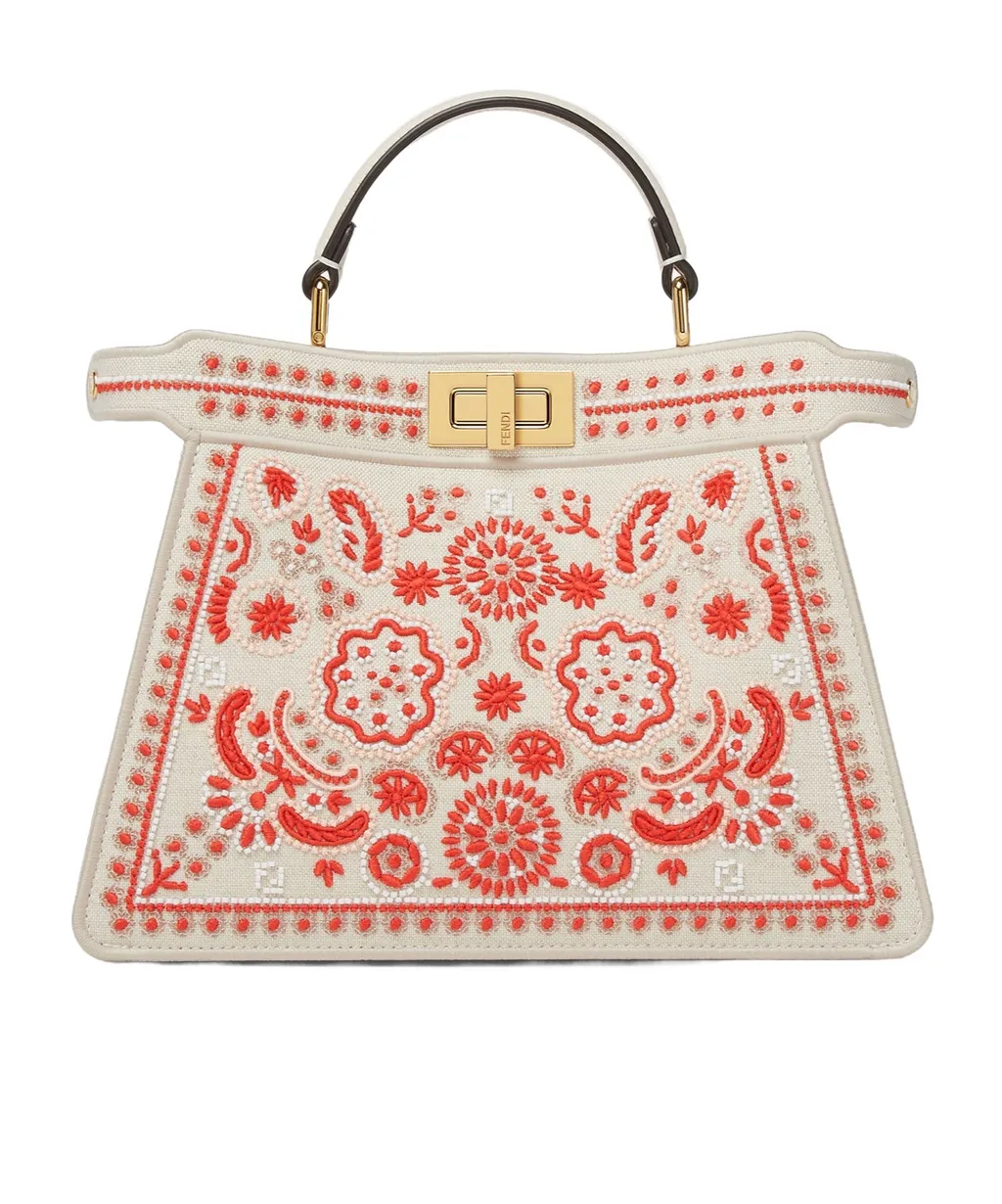Canvas Bag With Coral Bandana Embroidery