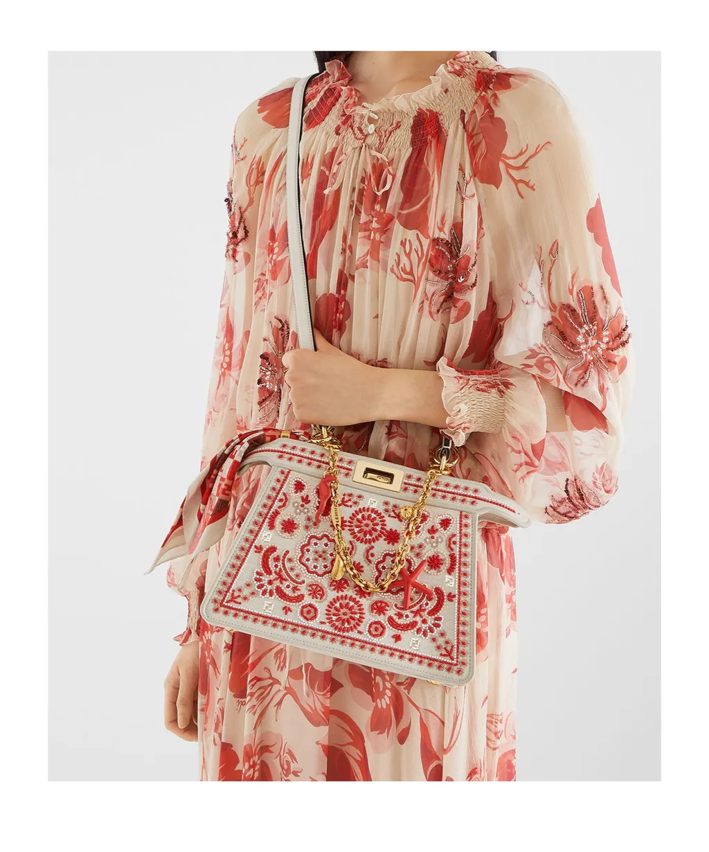 Canvas Bag With Coral Bandana Embroidery