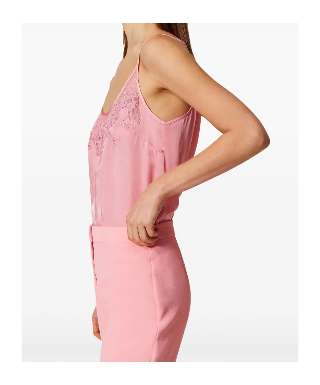 Twinset Embroidered Sleeveless Satin Top