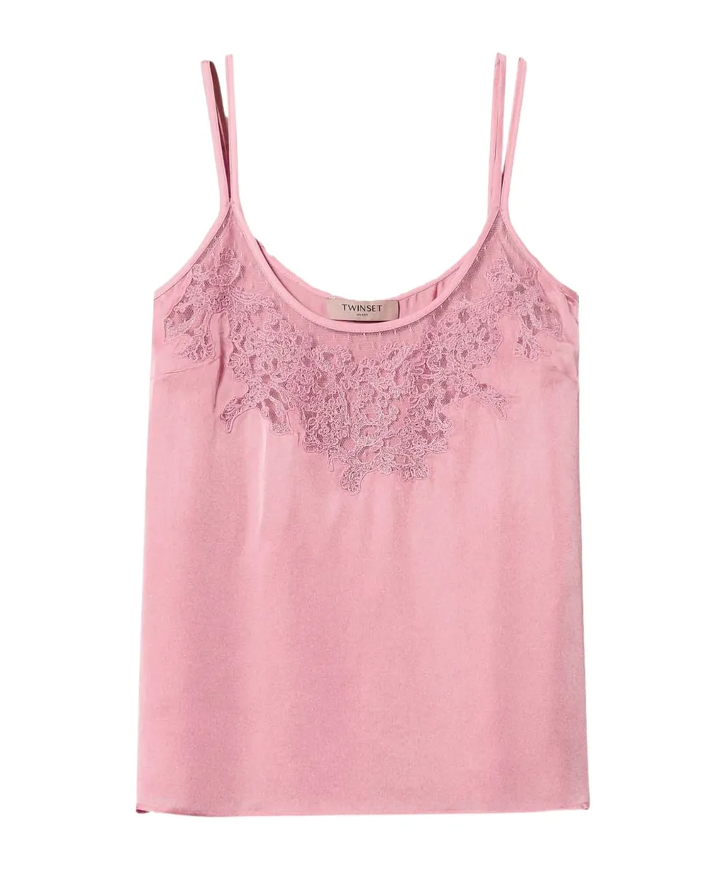 Twinset Embroidered Sleeveless Satin Top