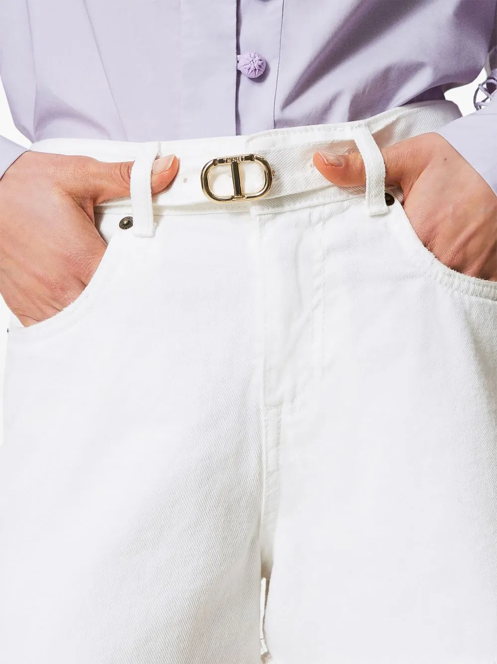 Twinset Frayed Hem Belted Shorts