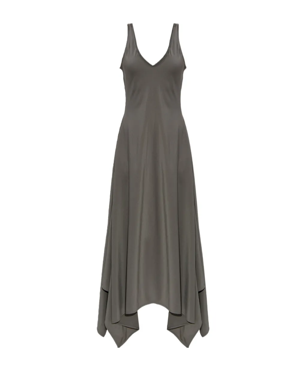 Ami Asymmetric Hem Midi Dress