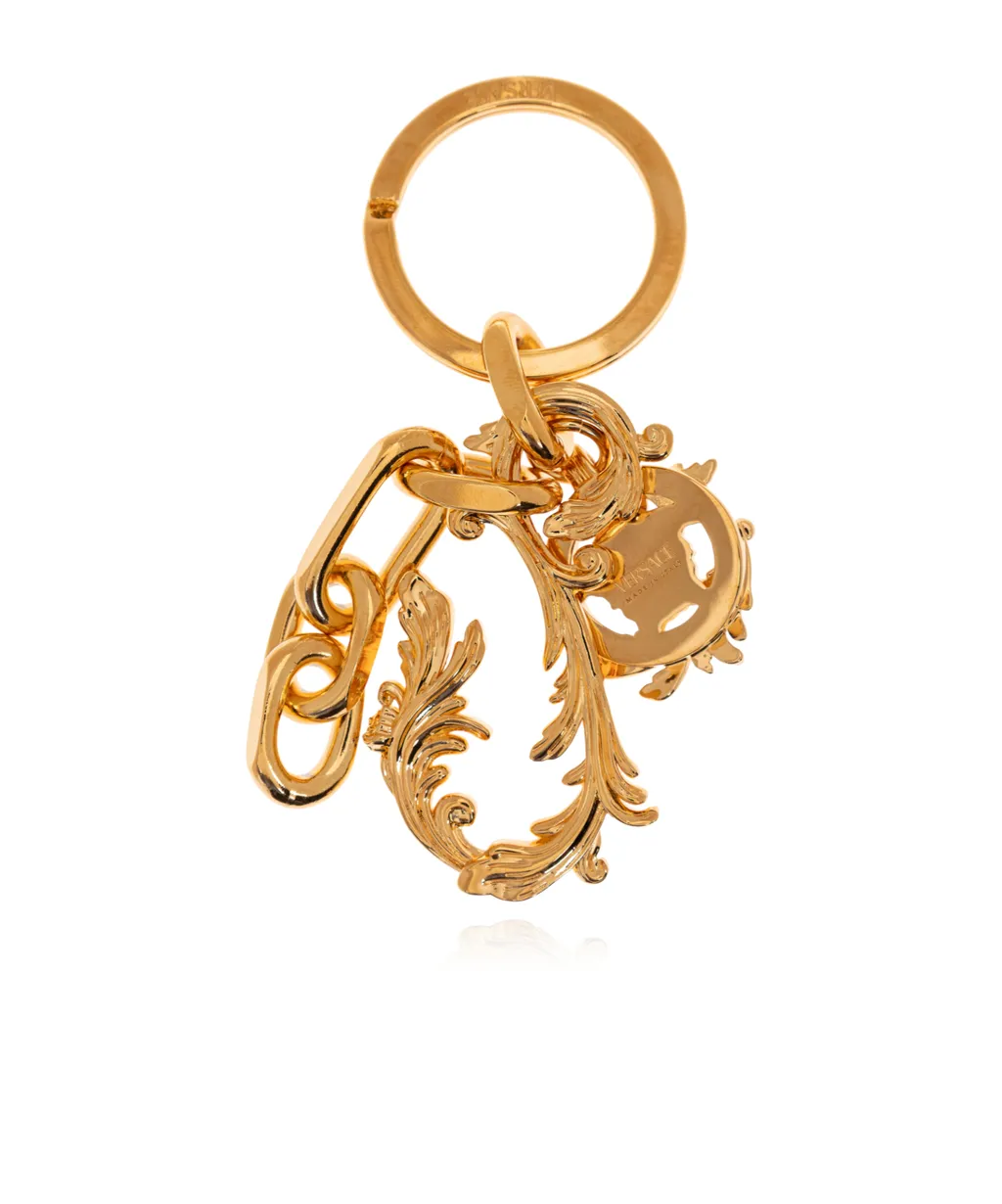 Versace Logo-Engraved Charm Keychain