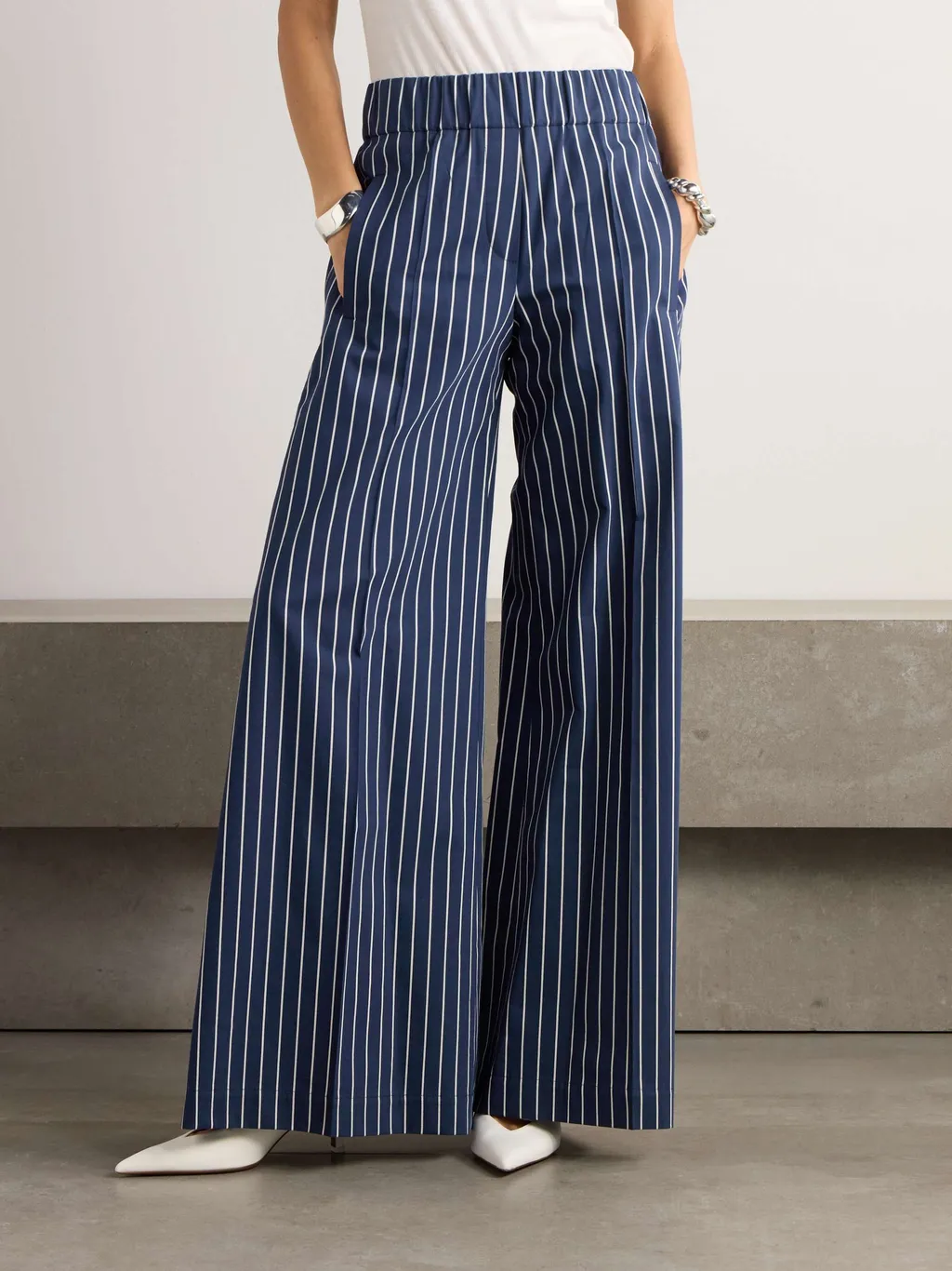 Striped Cotton And Silk-Blend Twill Wide-Leg Pants
