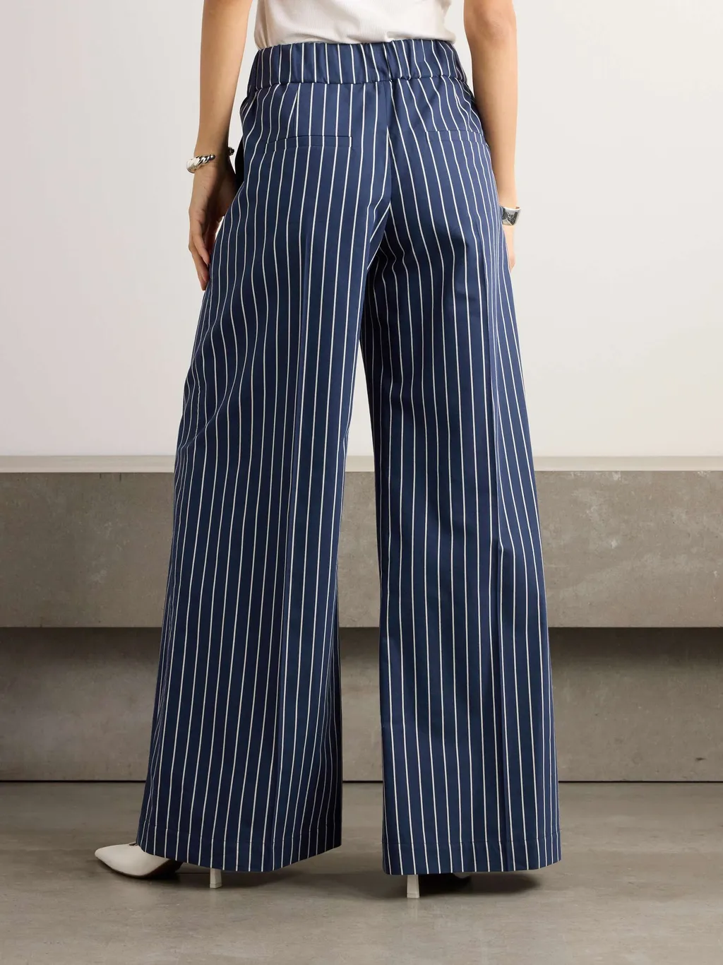 Striped Cotton And Silk-Blend Twill Wide-Leg Pants