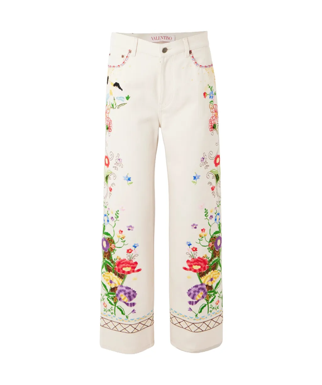 Valentino Logo Patch Floral Patterned Jeans