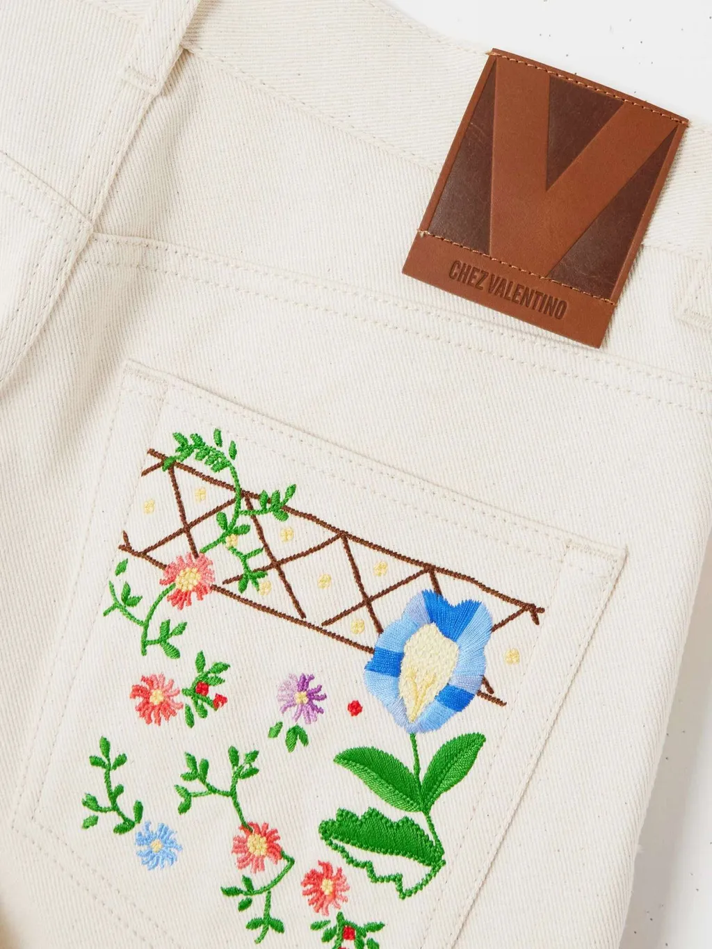 Valentino Logo Patch Floral Patterned Jeans