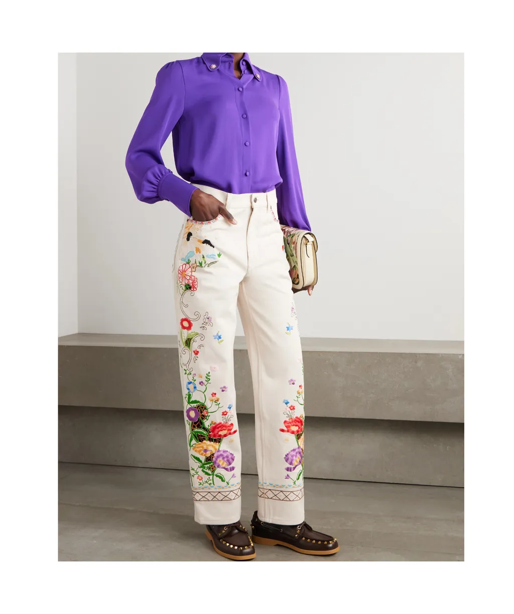 Valentino Logo Patch Floral Patterned Jeans