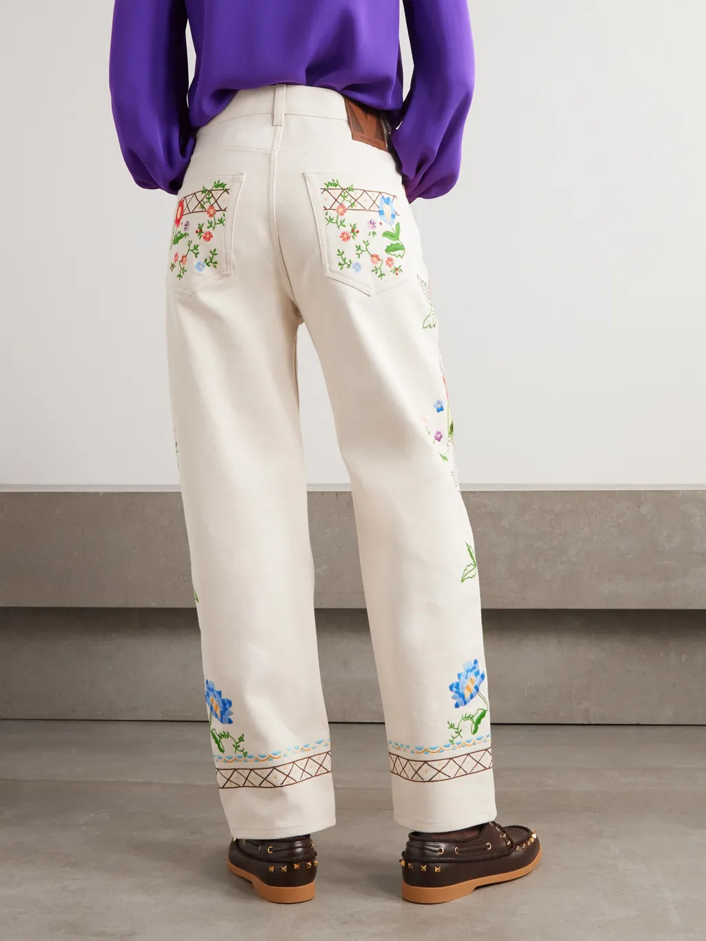 Valentino Logo Patch Floral Patterned Jeans