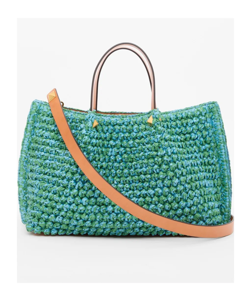 Valentino Logo Plaque Woven Tote Bag