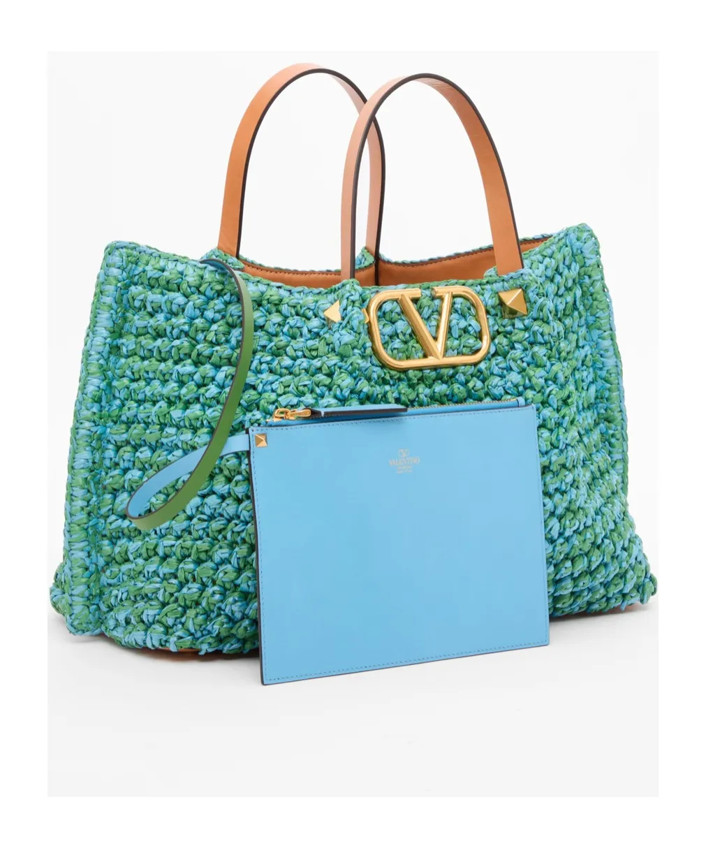 Valentino Logo Plaque Woven Tote Bag