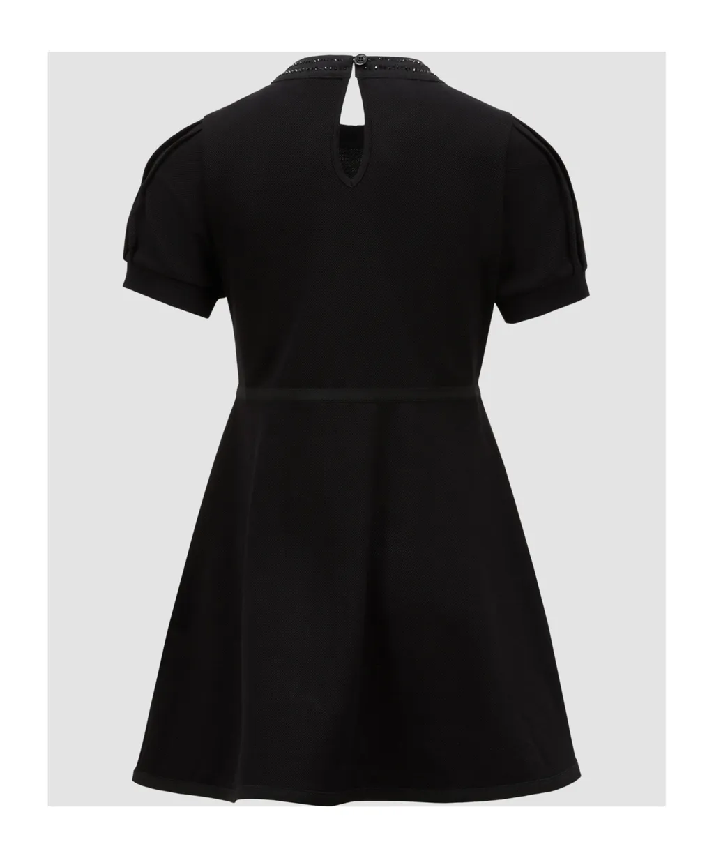 Rhinestones Cotton Piquet Polo Dress