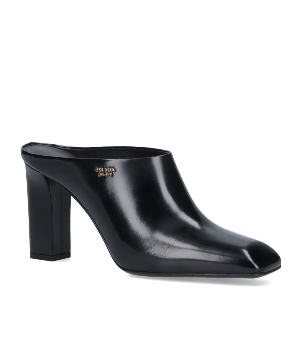 Prada Logo Detailed Square Toe Slip-On Mules