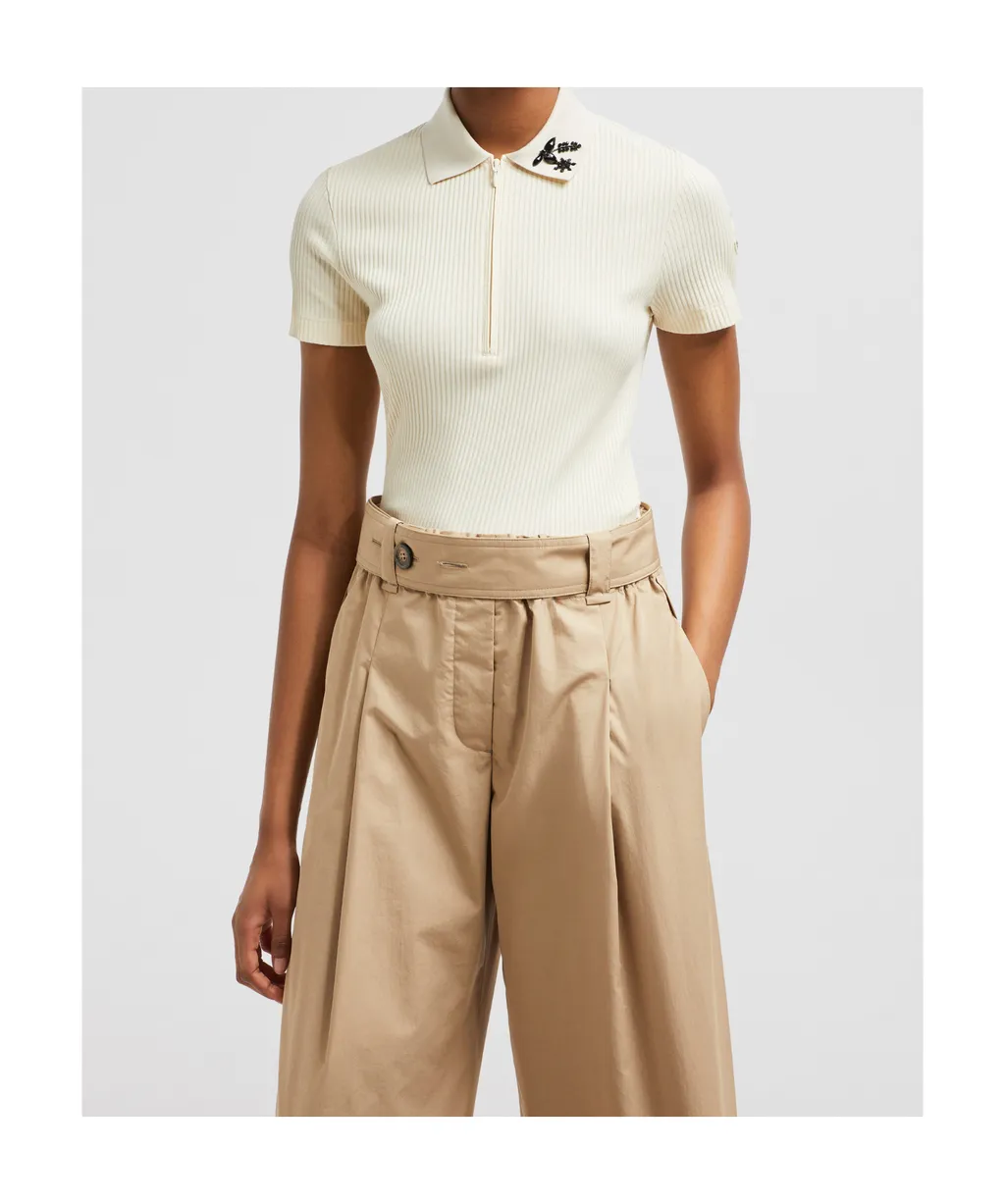 Moncler Crystal-Embellished Knit Polo Top