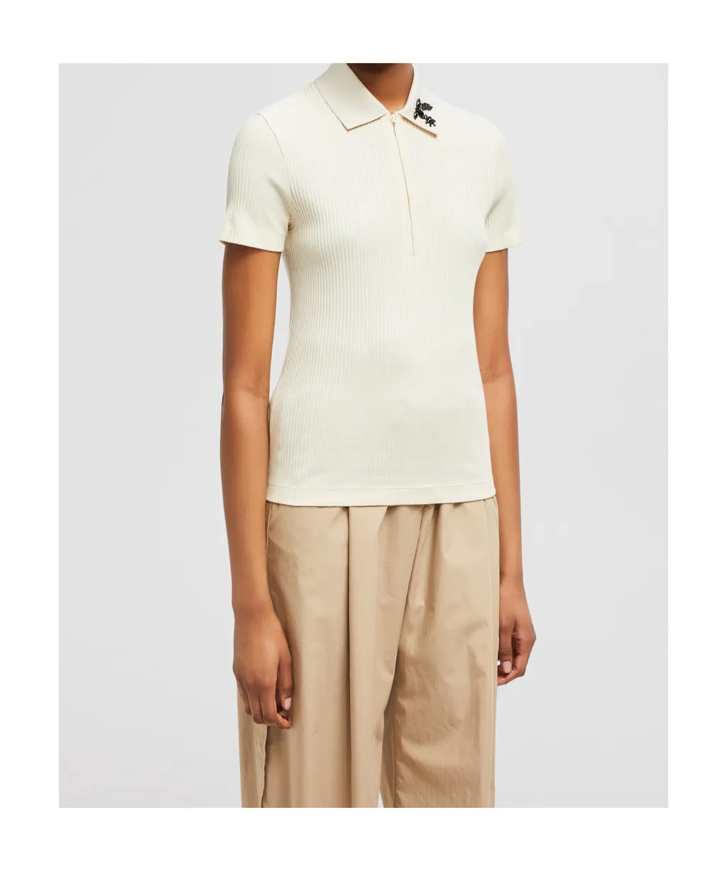 Moncler Crystal-Embellished Knit Polo Top