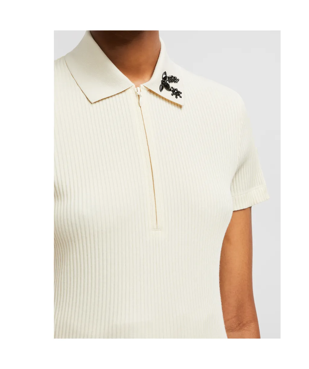 Moncler Crystal-Embellished Knit Polo Top