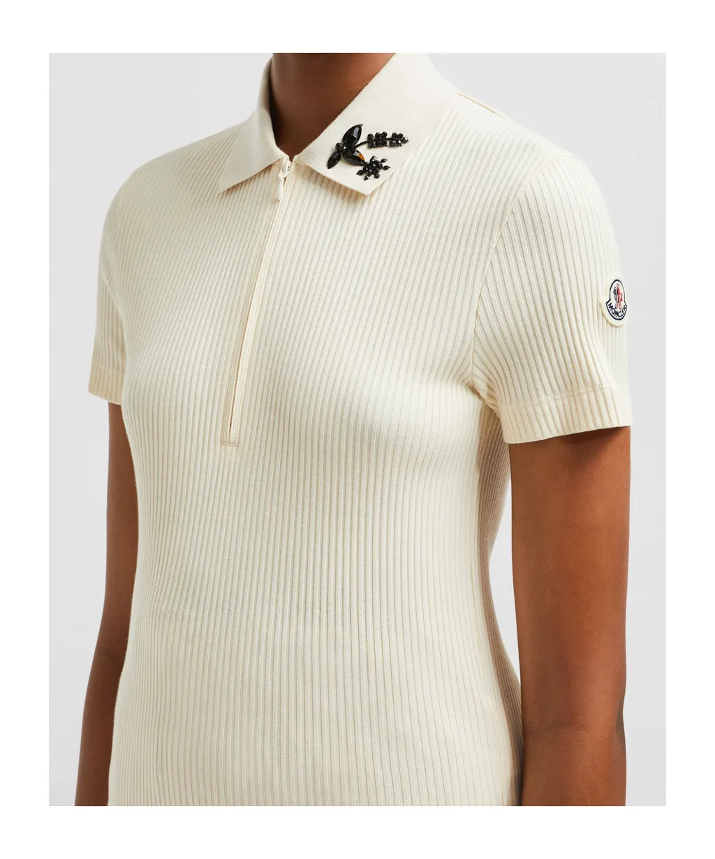 Moncler Crystal-Embellished Knit Polo Top