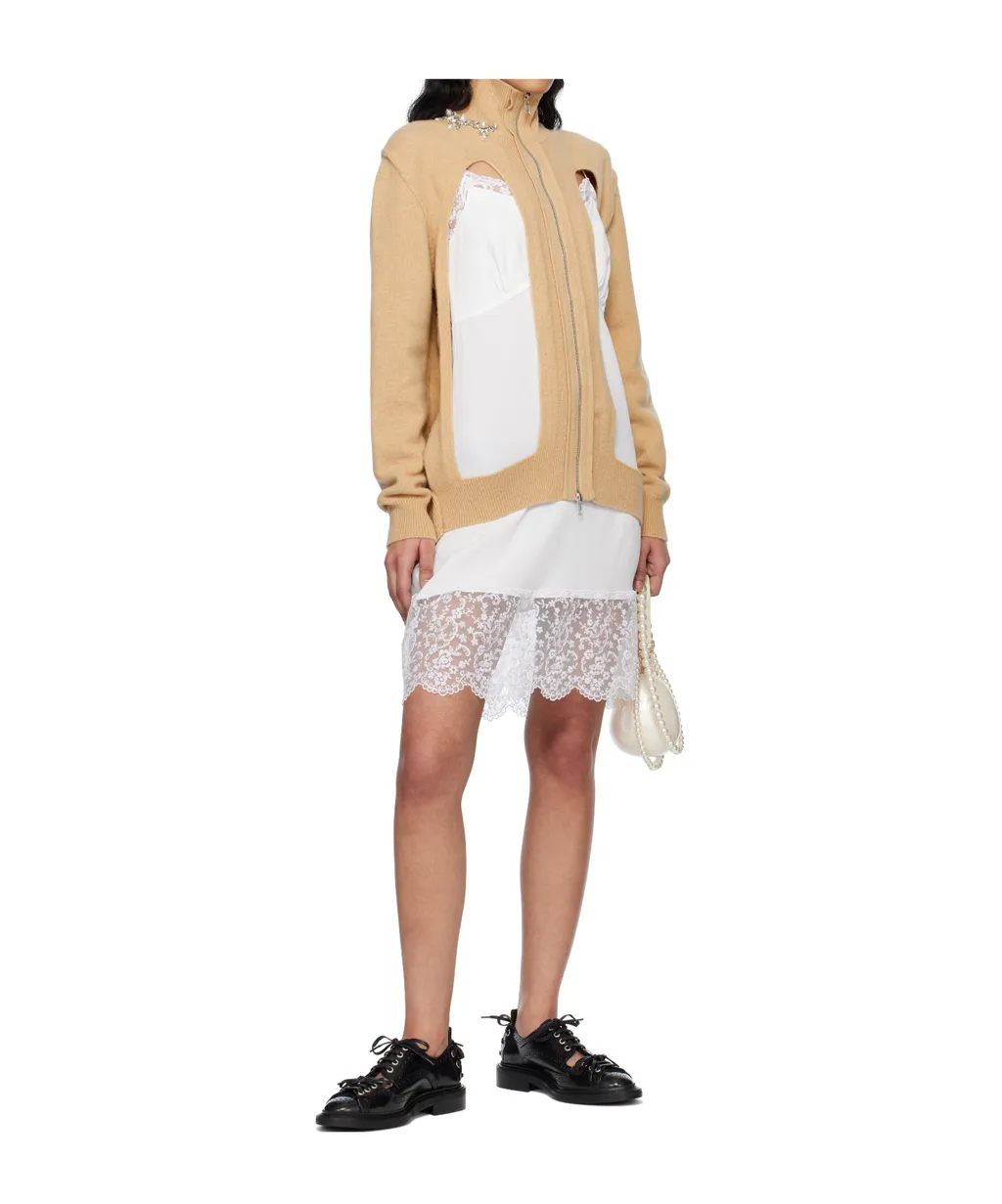 Embellished Window Zip-Up Cardigan