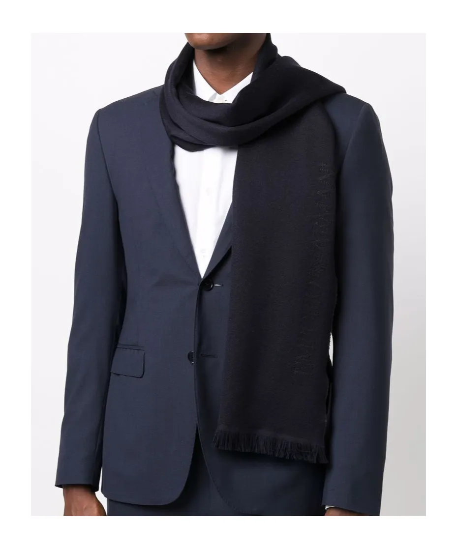 Emporio Armani Logo Jacquard Frayed Edge Scarf
