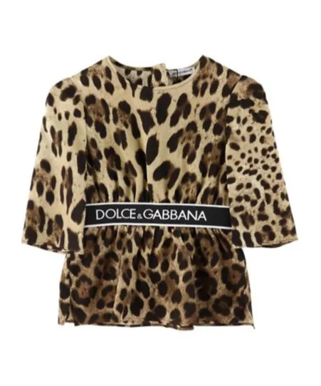Dolce & Gabbana Kids Leopard-Printed Logo Waistband Top