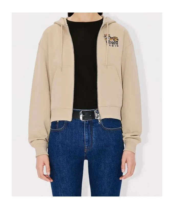 Kenzo Happy Tiger Cropped Zip-Up Hoodie