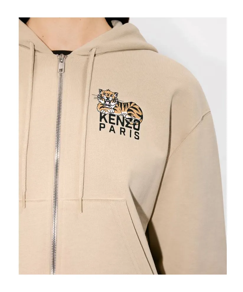 Kenzo Happy Tiger Cropped Zip-Up Hoodie