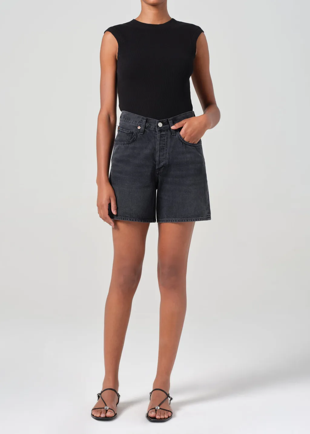 Belt-Loop Denim Shorts