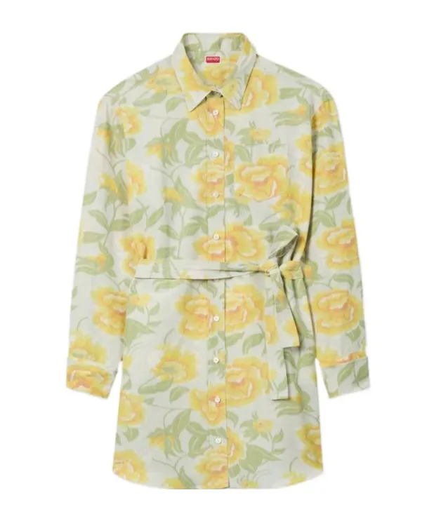Kenzo Peonies' Kimono Sleeved Shirt Dress