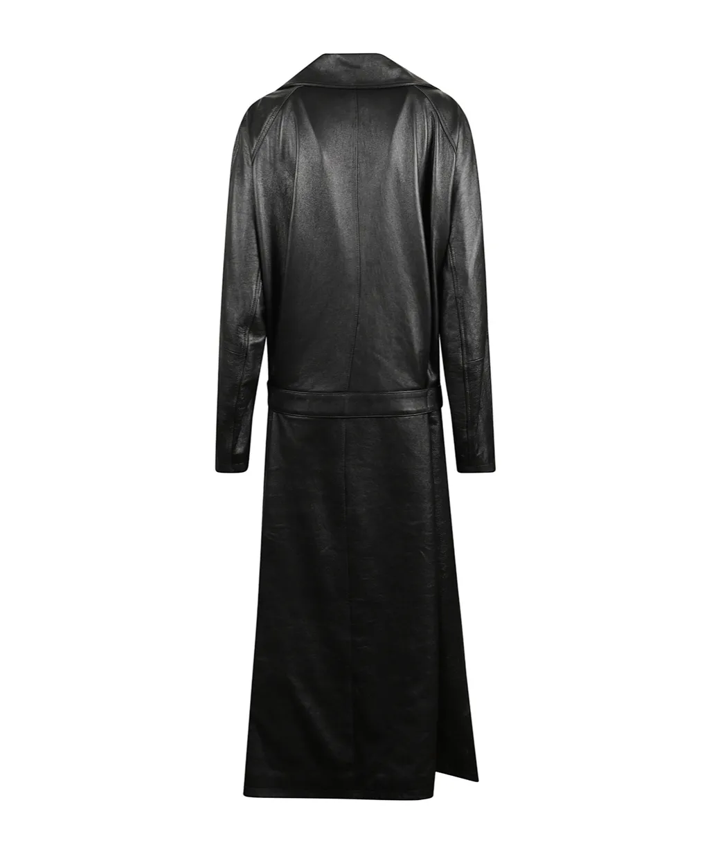 Long-Sleeved Leather Trench Coat