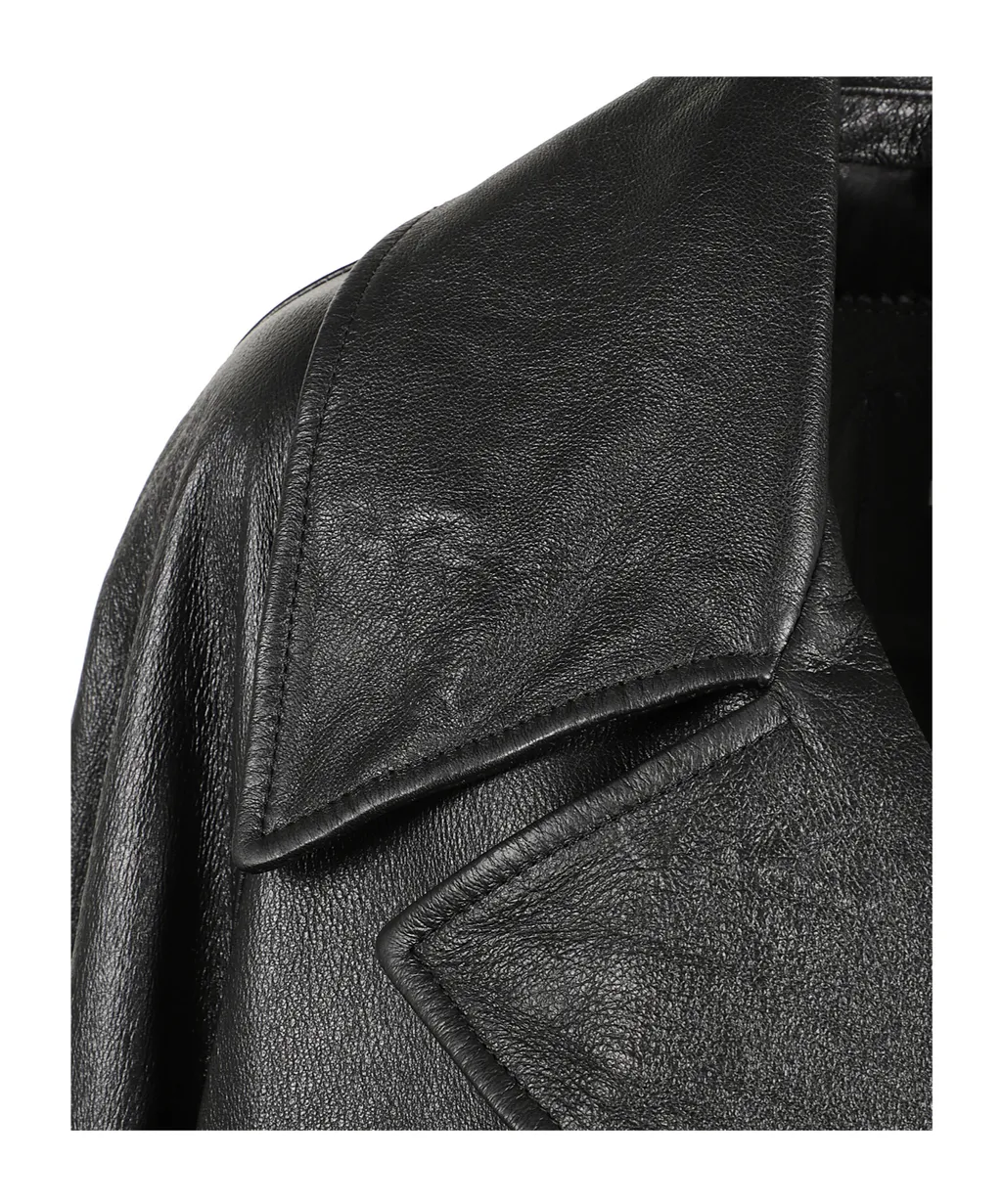 Long-Sleeved Leather Trench Coat