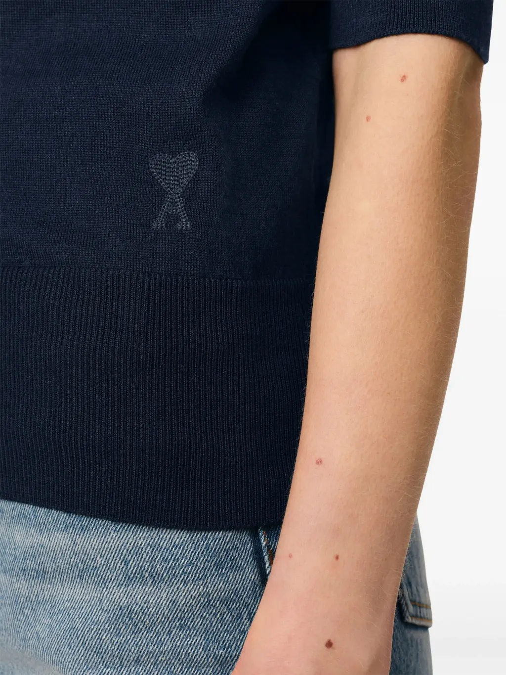 Ami Paris Ami De Coeur Fine Knit Polo Top