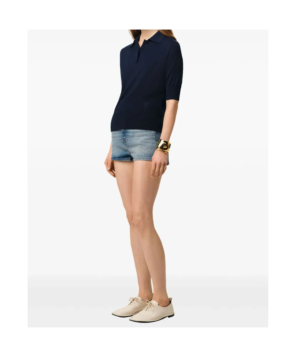 Ami Paris Ami De Coeur Fine Knit Polo Top