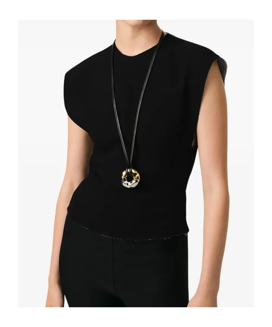 Black Wool Sleeveless Bicolor Top