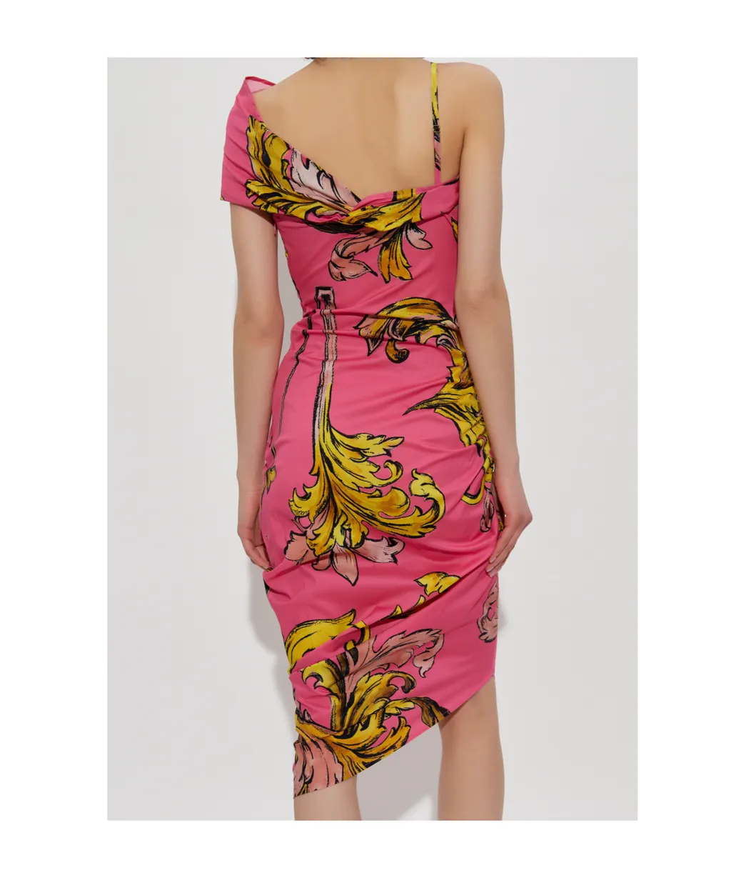 Versace Jeans Couture Baroque Print Draped Dress
