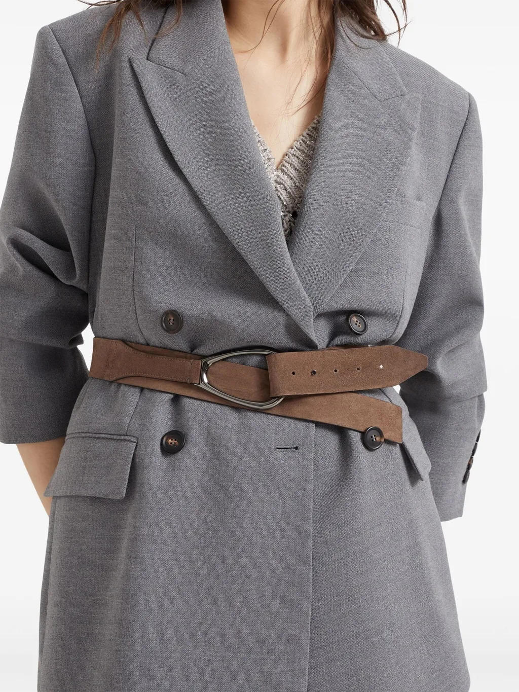 Logo-Buckle Suede Belt