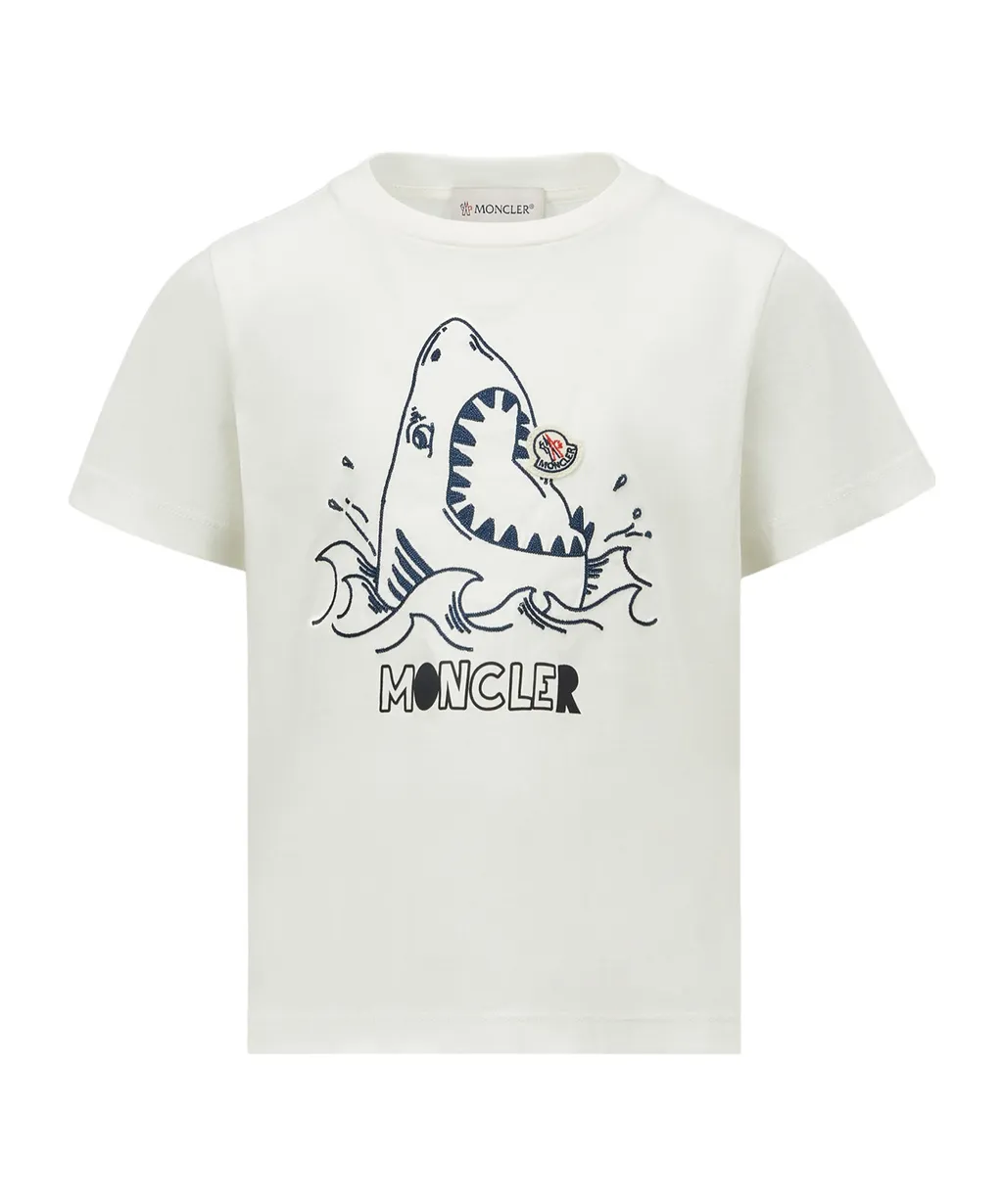 Embroidered Shark Motif Cotton Jersey T-Shirt