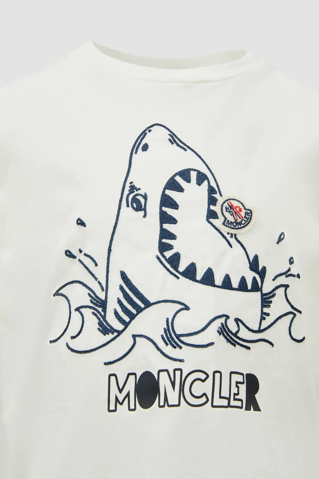 Embroidered Shark Motif Cotton Jersey T-Shirt