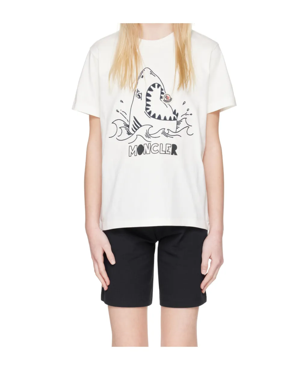 Embroidered Shark Motif Cotton Jersey T-Shirt
