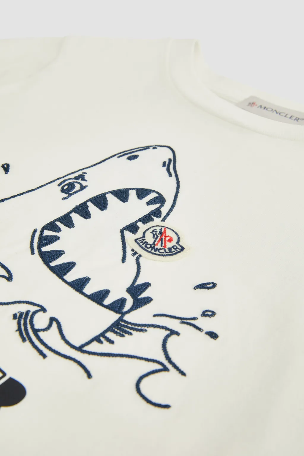 Embroidered Shark Motif Cotton Jersey T-Shirt
