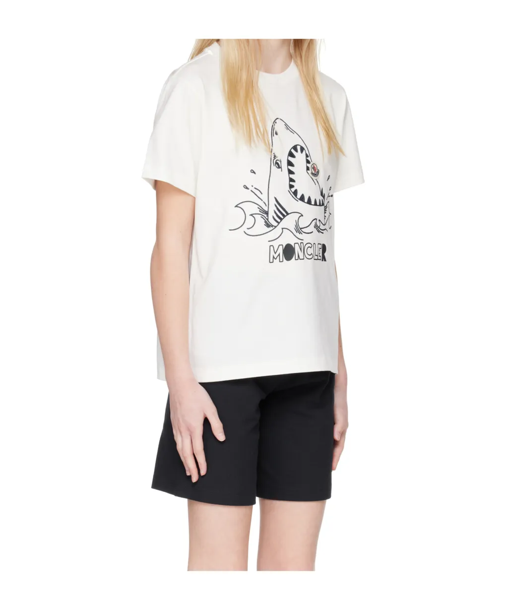 Embroidered Shark Motif Cotton Jersey T-Shirt