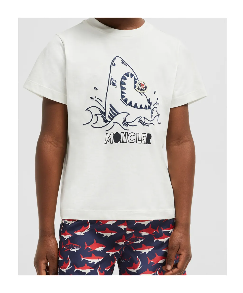Embroidered Shark Motif Cotton Jersey T-Shirt