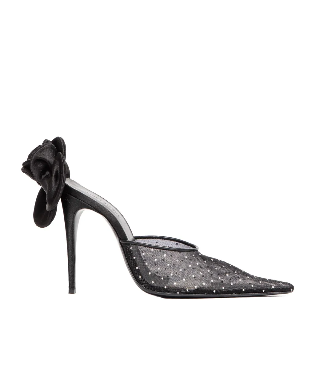 110Mm Flower-Detail Pointed Mules