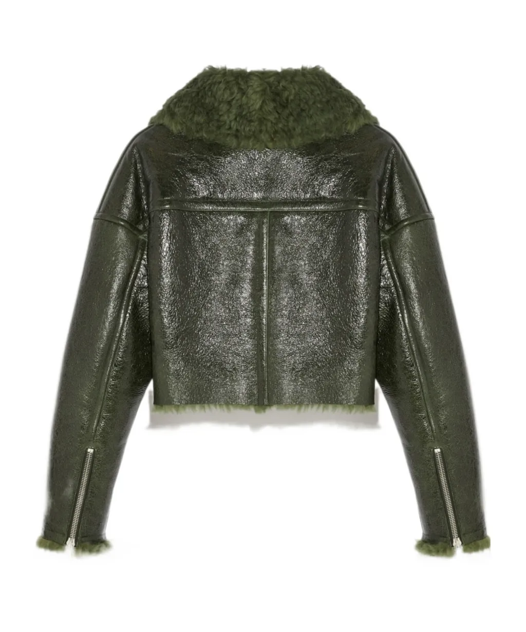 Patent-Merino Cropped Biker Jacket