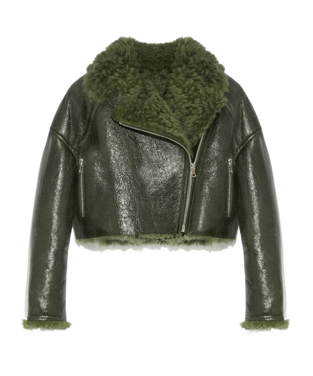 Patent-Merino Cropped Biker Jacket