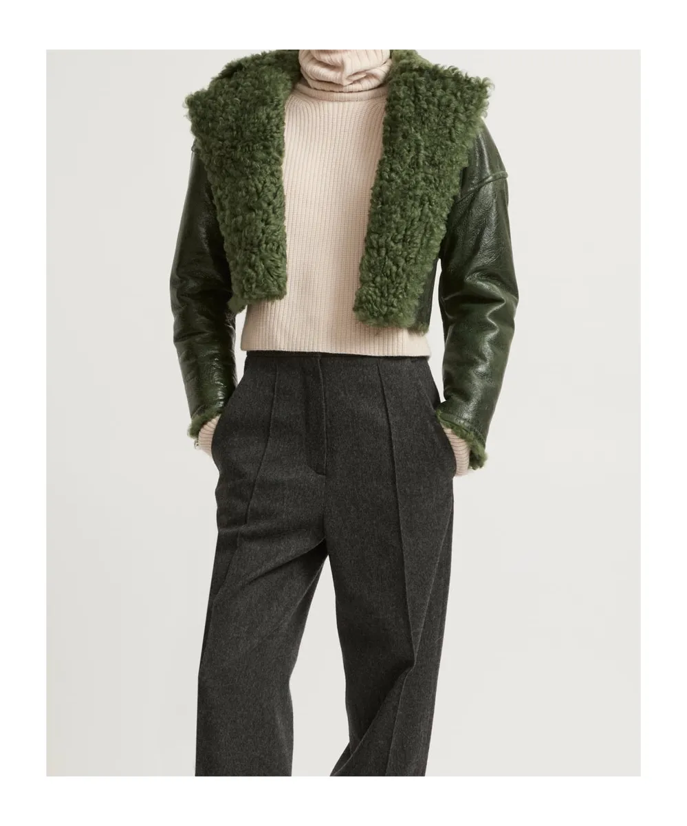 Patent-Merino Cropped Biker Jacket