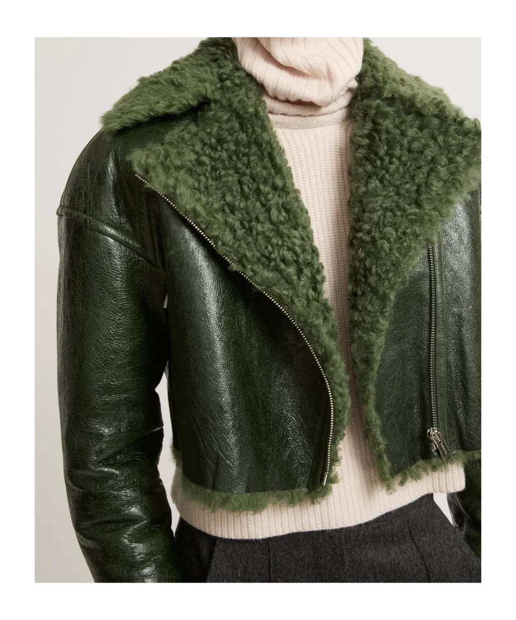 Patent-Merino Cropped Biker Jacket